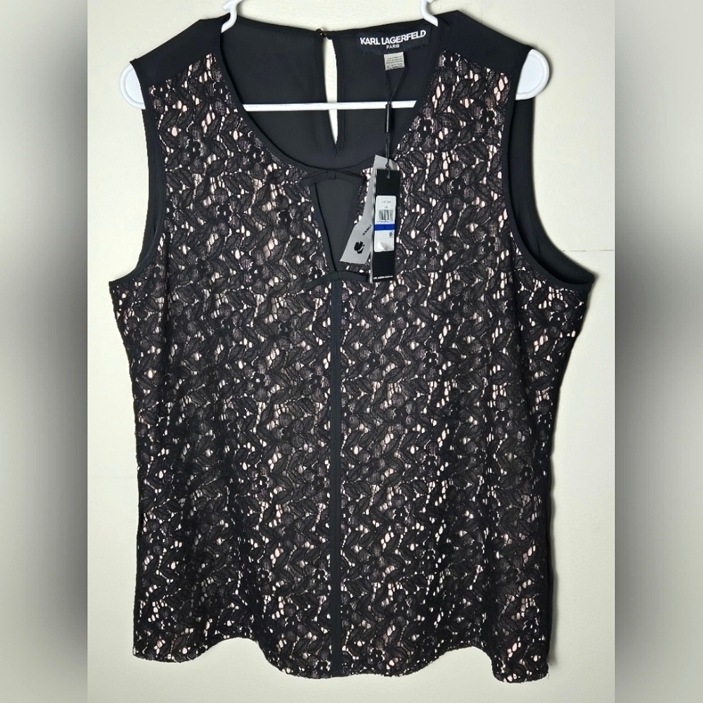 Women's‎ New With Tags Karl Lagerfeld Lace Overlay Sleeveless Blouse, XL